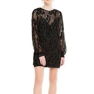 Alice McCall Mini Dress Black & Gold Sheer Lace Oh Darling Long Sleeve